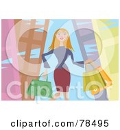 Royalty Free RF Clipart Illustration Of A Blond Woman Carrying Colorful Shopping Bags In A Mall by Prawny