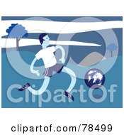 Royalty Free RF Clipart Illustration Of A Man Using A Globe As A Soccer Ball