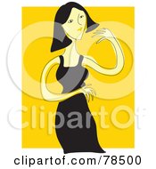 Royalty Free RF Clipart Illustration Of A Black Haired Woman Dancing In A Black Dress Over Yellow by Prawny