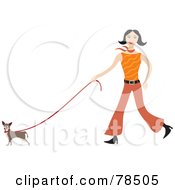 Poster, Art Print Of Happy Stylish Woman Walking Her Pooch