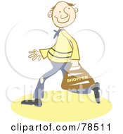 Royalty Free RF Clipart Illustration Of A Grinning Male Shopper Carrying A Bag