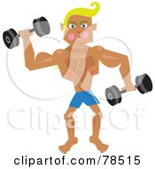 Royalty Free RF Clipart Illustration Of A Strong Body Builder Puffing And Lifting Weights