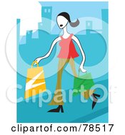 Poster, Art Print Of Blond Woman Carrying Colorful Shopping Bags In A Blue City