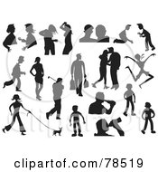 Royalty Free RF Clipart Illustration Of A Digital Collage Of Black And White Male And Female Lifestyle Silhouettes by Prawny