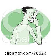 Royalty Free RF Clipart Illustration Of A Green Guy Using A Cell Phone