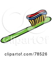 Royalty Free RF Clipart Illustration Of A Rainbow Toothpaste On A Green Toothbrush by Prawny