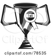 Royalty Free RF Clipart Illustration Of A Black And White First Place Trophy Cup