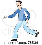 Royalty Free RF Clipart Illustration Of A Walking Man Dressed In Blue