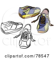 Poster, Art Print Of Digital Collage Of Blue Trainer Shoes With A Black Outline