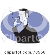 Poster, Art Print Of Man Smoking A Cigarette Over A Purple Oval