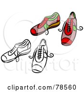 Poster, Art Print Of Digital Collage Of Red Trainer Shoes With A Black Outline