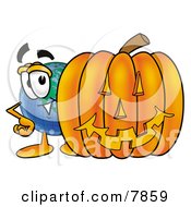 World Earth Globe Mascot Cartoon Character With A Carved Halloween Pumpkin