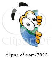World Earth Globe Mascot Cartoon Character Peeking Around A Corner