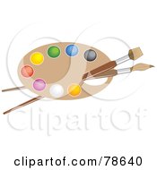 Royalty Free RF Clipart Illustration Of Two Paintbrushes Through The Hole Of An Artists Paint Palette