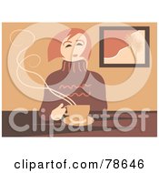 Royalty Free RF Clipart Illustration Of A Calm Woman Sitting At A Table With Coffee