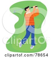 Poster, Art Print Of Single Male Golfer Swinging On The Green