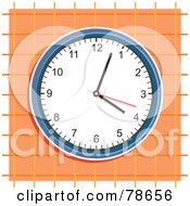 Poster, Art Print Of Round Wall Clock On An Orange Grid Background