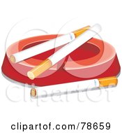 Royalty Free RF Clipart Illustration Of Three Cigarettes On A Red Ashtray