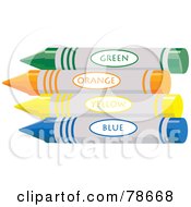 Royalty Free RF Clipart Illustration Of Green Orange Yellow And Blue Crayons