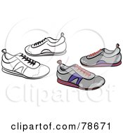 Poster, Art Print Of Digital Collage Of Gray Trainer Shoes With A Black Outline