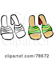 Royalty Free RF Clipart Illustration Of A Digital Collage Of Ladies Sandals With A Black Outline