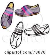 Poster, Art Print Of Digital Collage Of Purple Ladies Shoes With A Black Outline