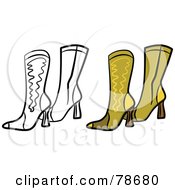 Poster, Art Print Of Digital Collage Of Brown Leather Boots With A Black Outline
