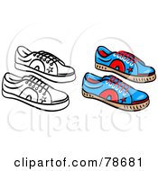 Poster, Art Print Of Digital Collage Of Blue Mens Shoes With A Black Outline