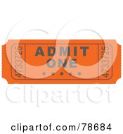 Poster, Art Print Of Single Orange Admit One Ticket Stub