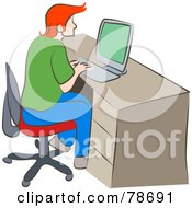 Royalty Free RF Clipart Illustration Of A Red Haired Man Using A Computer At A Desk