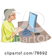Royalty Free RF Clipart Illustration Of A Happy Lady Using A Computer At A Desk