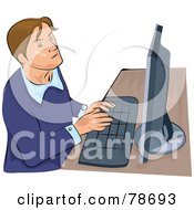 Royalty Free RF Clipart Illustration Of A Brunette Man Using A Computer At A Desk
