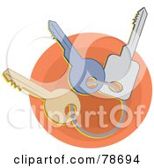 Royalty Free RF Clipart Illustration Of A Ring Of Three Keys On An Orange Circle