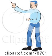 Royalty Free RF Clipart Illustration Of A Blue Guy Pointing His Finger Left