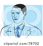 Royalty Free RF Clipart Illustration Of A Line Drawing Of A Handsome Professional Blue Businessman