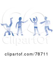 Royalty Free RF Clipart Illustration Of A Digital Collage Of Shaded Blue Men In Action