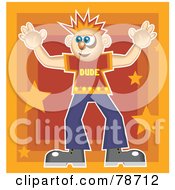 Royalty Free RF Clipart Illustration Of A Young Spiky Haired Man On An Orange Star Background