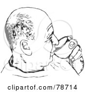 Royalty Free RF Clipart Illustration Of A Black And White Bald Man Sipping Coffee