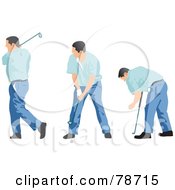 Royalty Free RF Clipart Illustration Of A Digital Collage Of A Man In Three Golf Poses