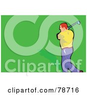 Royalty Free RF Clipart Illustration Of A Single Swinging Red Haired Male Golfer On The Green by Prawny
