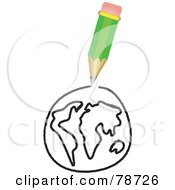 Royalty Free RF Clipart Illustration Of A Green Pencil Drawing The Earth