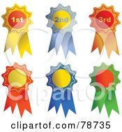Digital Collage Of Three Shiny Rosette Ribbons