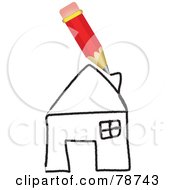 Royalty Free RF Clipart Illustration Of A Red Pencil Drawing A House