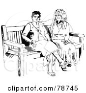 Royalty Free RF Clipart Illustration Of Black And White Female Friends Sitting On A Bench