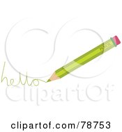 Royalty Free RF Clipart Illustration Of A Green Colored Pencil Writing Hello by Prawny
