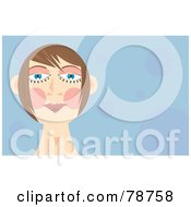 Royalty Free RF Clipart Illustration Of A Blushing Brunette Woman Over Blue