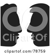 Royalty Free RF Clipart Illustration Of Two Black Silhouetted Male Heads Face To Face