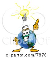 Poster, Art Print Of World Earth Globe Mascot Cartoon Character With A Bright Idea