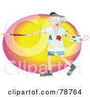 Royalty Free RF Clipart Illustration Of A Senior Male Artist Holding A Palette And Paintbrush Over A Colorful Oval