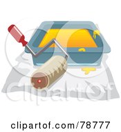 Royalty Free RF Clipart Illustration Of A Roller Brush By A Paint Tray